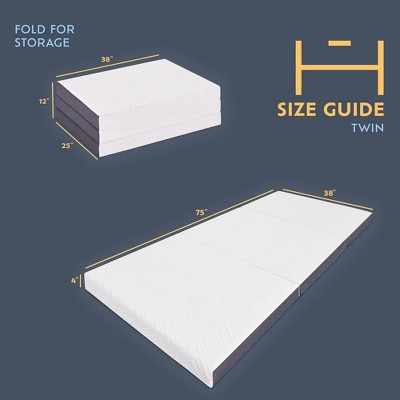 Heyward 4” White and Gray Memory Foam Trifold Twin Mattress