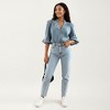 Anna-Kaci Women’s Denim Button Front Top with Puff Elbow Sleeves Structured Collar Detail Woven Fabric and Relaxed Silhouette - 3 of 4