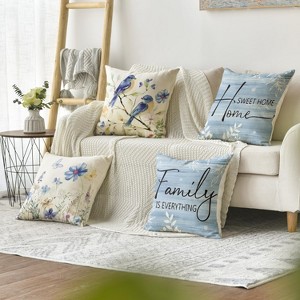 Spring Saying Flowers Butterfly Bird Throw Pillow Covers, 18 x 18 Inch - 1 of 4