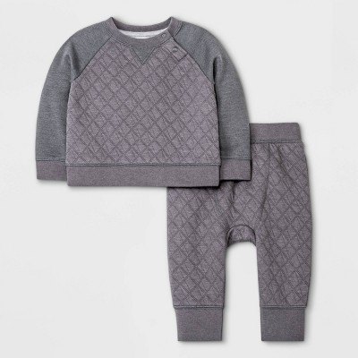 Baby Boys' Diamond Elevated Quilted Top & Bottom Set - Cat & Jack™ Charcoal Gray Newborn