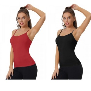 Allegra K Women's Built-in Bra Padded Adjustable Spaghetti Strap Sleeveless Camisoles 2 Packs - 1 of 4