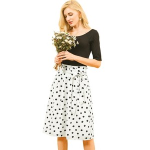 Allegra K Women's Printed Belted Elastic High Waist Vintage A-Line Midi Skirt - 1 of 4