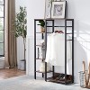 VECELO Open Garment Clothing Rack, Heavy Duty Free-Standing Storage Closet with 5 Shelves & Hanging Rod for Small Spaces, Oak/White - 2 of 4