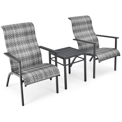 Tangkula 3PCS Rattan Bistro Chair Set Patio Furniture Set W/Table