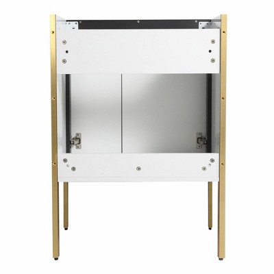 24" White Matte Freestanding Vanity with Satin Brass Hardware