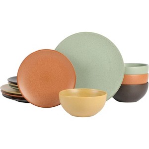 Gibson Elite Capetown Assorted Color Reactive Glaze Stoneware Dinnerware Set - Black, Yellow, Orange, Green - 1 of 4