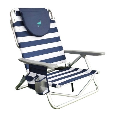 Ostrich OYBSC-2000S On-Your-Back Sand Beach 6-Inch Off the Ground Chair, Navy Blue and White