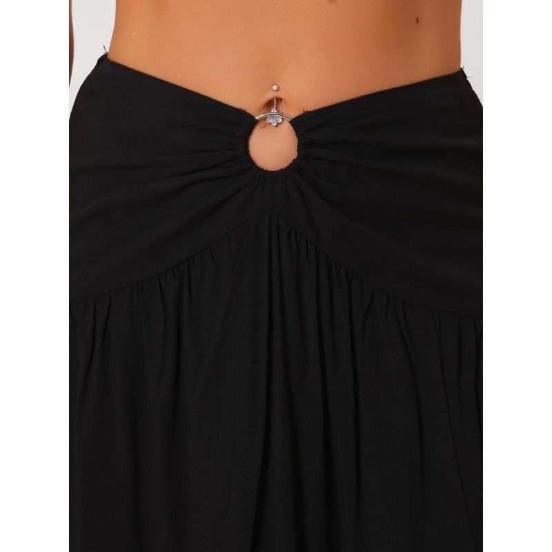 Allegra K Women's Boho Keyhole Smocked Split High Waist Summer Beach Maxi Skirts, 5 of 6