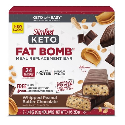 SlimFast Keto Fat Bomb Meal Replacement Bar - Whipped Peanut Butter Chocolate - 5ct