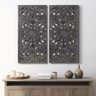 Bronze and Silver Botanical Carved Wood Wall Decor Set, 2-Piece