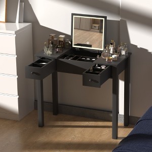 NicBex Vanity Desk with Mirror and Lights Elegant Vanity Table with Plip Top Mirror, LED Dressing Table Set with Jewelry Storage for Bedroom, Black - 1 of 4