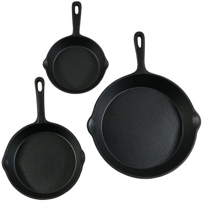 Heavy-Duty Black Cast Iron Skillet Set, 3-Piece