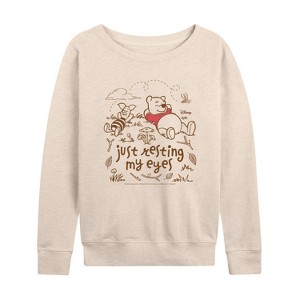 Women's - Winnie The Pooh - Just Resting My Eyes Lightweight French Terry Wide Neck Long Sleeve Shirt - 1 of 4