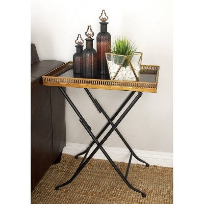 Elegant Gold Metal and Stone Rectangular Accent Table