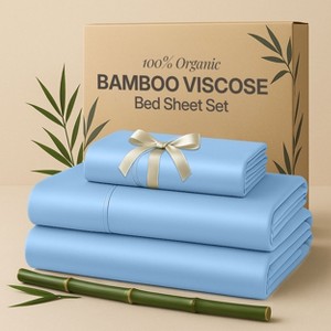 4 Piece Viscose from Bamboo Cooling sheets Ultra Soft 100% Organic Deep Pocket Luxury Bed Sheets with Pillowcases - Lux Decor Collection - 1 of 4