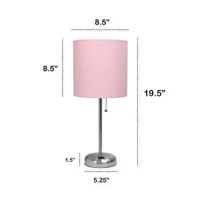 Brushed Steel and Light Pink Contemporary Table Lamp Duo with Power Outlet