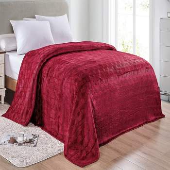 Amrani Bedcover Embossed Blanket, Soft Premium Micro Plush Burgundy by Plazatex