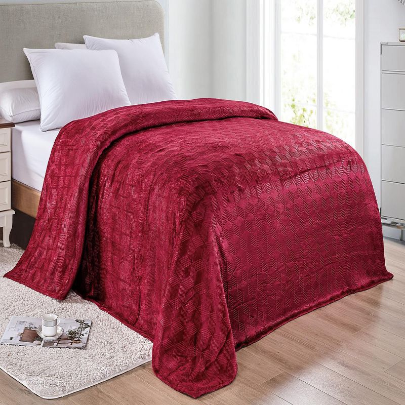 Amrani Bedcover Embossed Blanket, Soft Premium Micro Plush Burgundy by Plazatex, 1 of 2