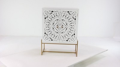 Elegant 42'' White Wood Carved Floral Cabinet with Gold Accents
