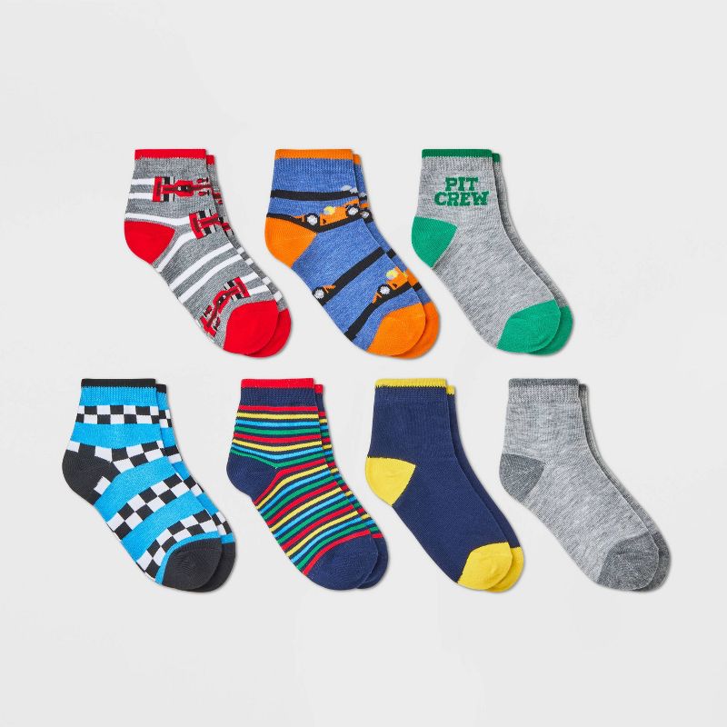 Boys' 7pk Cars Ankle Socks - Cat & Jack™ Charcoal Gray, 1 of 4