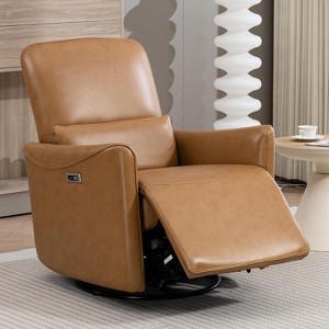 Power Swivel Recliner Chair, Faux Leather Glider Electric Rocking Chair with Lumbar Support for Living Room. Dual-Port Charging: Type-C&USB - 1 of 4