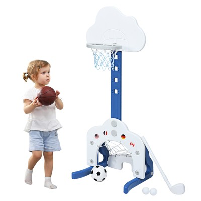 3-in-1 Kids Basketball Hoop Set Adjustable Sports Activity Center w/ Balls White