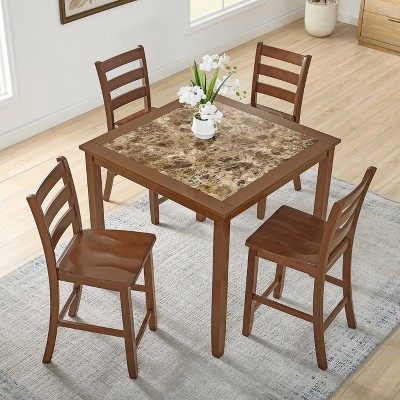 Grungis 5 Piece Retro-style Dining Table Set,Wooden Bar Table and Chairs Set for 3 Chairs with Breakfast,Dining Table Set for Kitchen