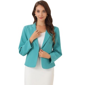 INSPIRE CHIC Women's Open Front Office Long Sleeve Lightweight Printed Floral Crop Suit Blazer - 1 of 4