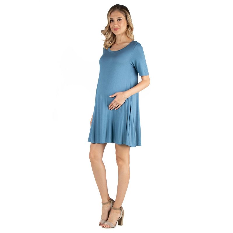 24seven Comfort Apparel Maternity Flare T Shirt Pocket Dress, 2 of 5