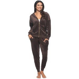 Felina - Womens Velour Zip Hoodie and Jogger Set  Soft 2-Piece Tracksuit Lounge Set - 1 of 3