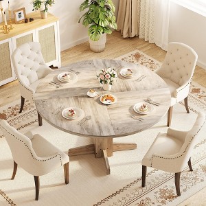 Round Dining Room Table for 4-6, 47" Wood Kitchen Table with Sturdy Pedestal Base, Farmhouse Circle Dinner Tables for Living Room, Apartment - 1 of 4