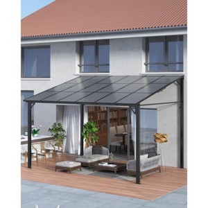 10'x 12' Lean to Gazebo, Hardtop Wall Pergola with Polycarbonate Roof, Aluminum Frame Mounted Gazebo for Lawn Patio Deck Yard and Party - 1 of 4