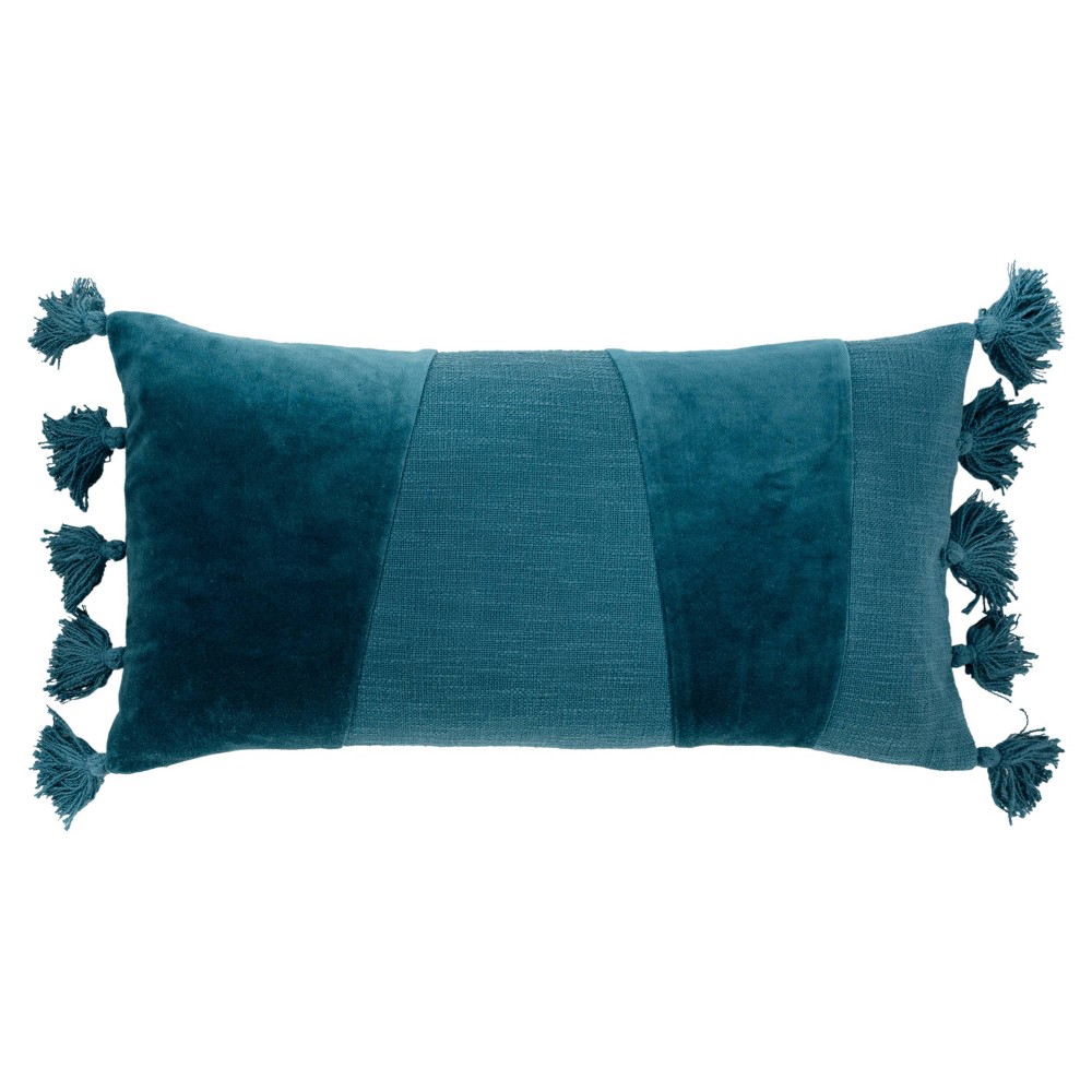 Photos - Pillowcase 14"x26" Oversized Geometric Lumbar Throw Pillow Cover Teal Blue - Rizzy Ho