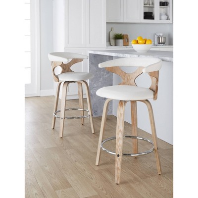Gardenia 26" White Washed Wood Swivel Counter Stools with Chrome Footrest