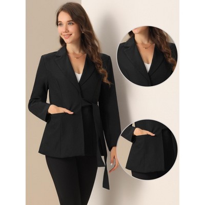 Allegra K Women's Lapel Long Sleeve Belted Blazer Large Black — фото 2