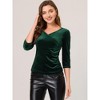 Allegra K Women's V Neck 3/4 Sleeve Cross Wrap Ruched Velvet Casual Blouse - 2 of 4