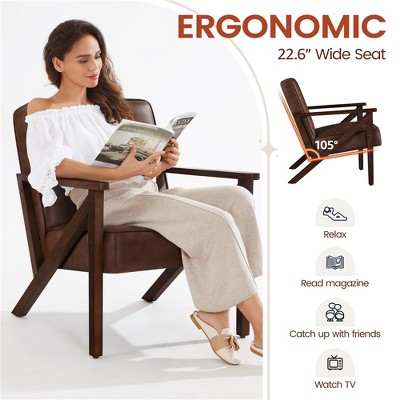 Dark Brown Faux Leather Mid-Century Modern Accent Chair