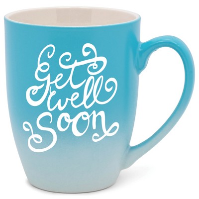 Elanze Designs Get Well Soon Two Toned Ombre Matte Teal and White 12 ounce Ceramic Stoneware Coffee Cup Mug