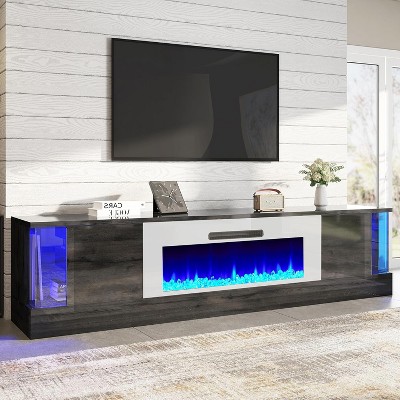 70" LED Lights Entertainment Center with Flip Doors & Corner Glass Decor