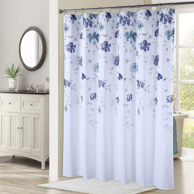 Trinity Watercolor Floral Leaf Print Fabric Shower Curtain For Bathroom ...