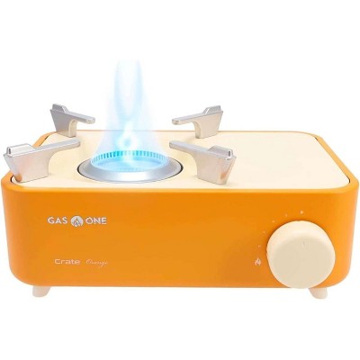 GasOne Butane Fuel Camp Stove - Crate Series - Mini Stove for Camping, Hiking – Portable Gas Stove with Spiral Flame, Orange