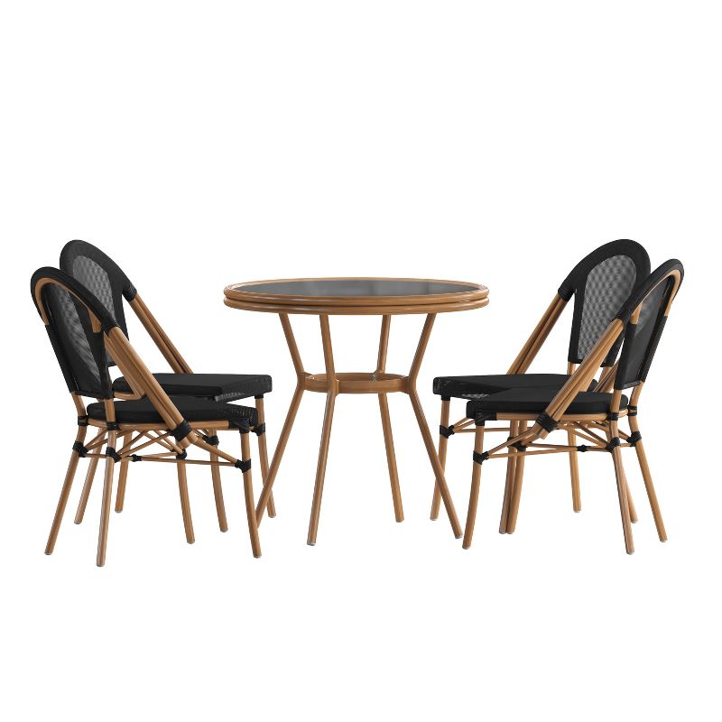 Flash Furniture Marseille Indoor/Outdoor Commercial French Bistro 31.5" Table, Textilene, Glass Top with 4 Stack Chairs, 1 of 11