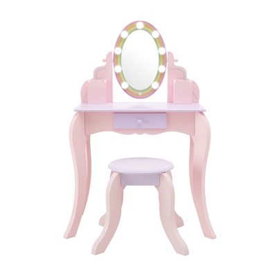 Pink and Lavender Kids Vanity Set with LED Mirror and Stool