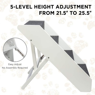 Adjustable White Wood Pet Steps with Carpeted Treads