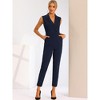 Allegra K Women's Sleeveless One Button Closure Wide Leg Jumpsuits with Belt - 3 of 4
