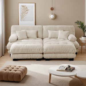 94.4" Chenille Sectional Sofa Bed with Bolster Armrests & 2 Ottomans - 1 of 4
