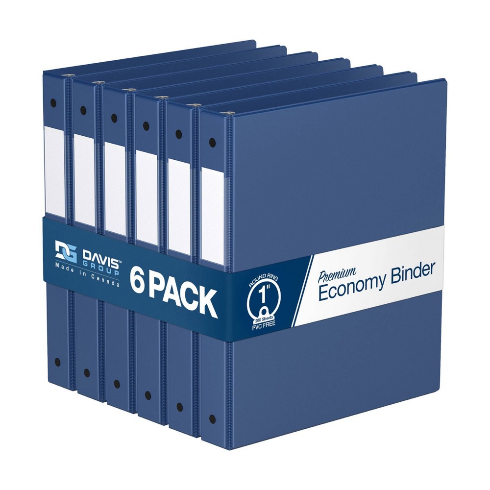Davis Group 6pk 1" Premium Economy Round Ring Binder Royal Blue: Hard Cover, 200 Sheet Capacity, 2 Pockets, Polypropylene