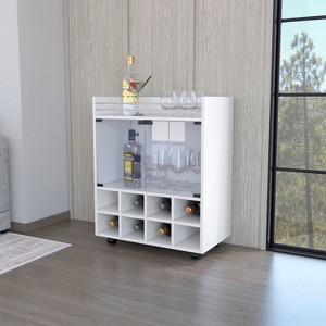 TIRAMISUBEST White Bar Cart with 8-Bottle Wine Rack - Mobile Sideboard Buffet Cabinet for Kitchen or Dining Room - 1 of 4