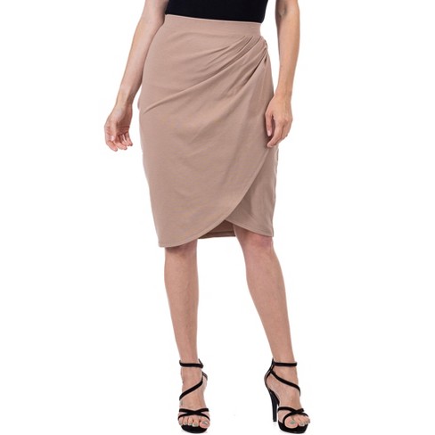 24seven Comfort Apparel Womens Elastic Waist Knee Length Tulip Pencil Skirt  -taupe-1x : Target