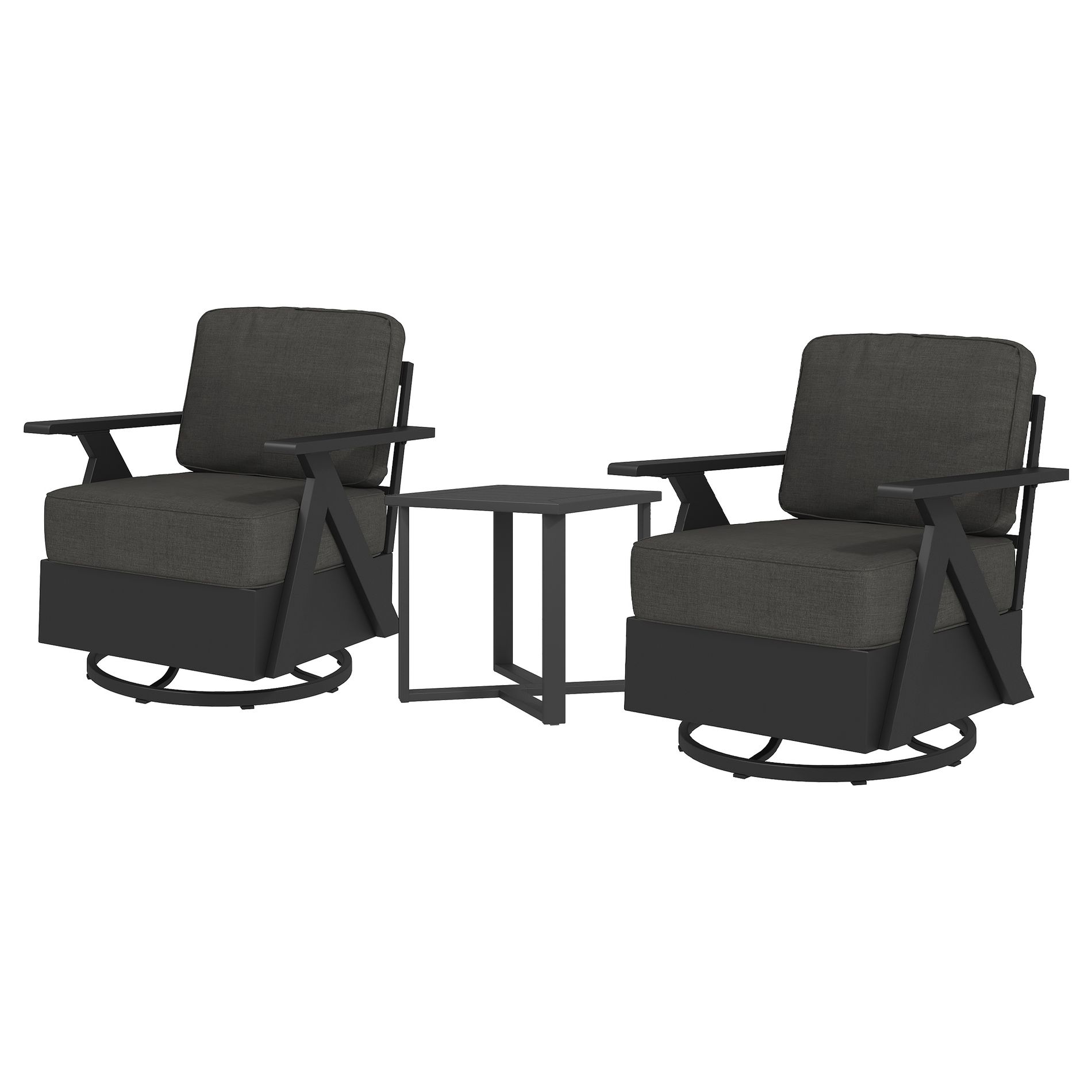 YARDSIGHT 3-Piece Outdoor Patio Swivel Chair Set with 2 Armchairs & Side Table, Weather-Resistant Furniture for Balcony, Porch, Deck